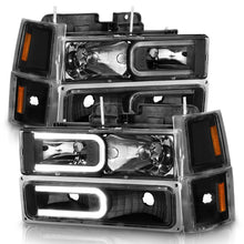 Load image into Gallery viewer, ANZO 88-98 Chevrolet C1500 Crystal Headlights w/ Light Bar Black Housing w/ Signal Side Markers 8Pcs