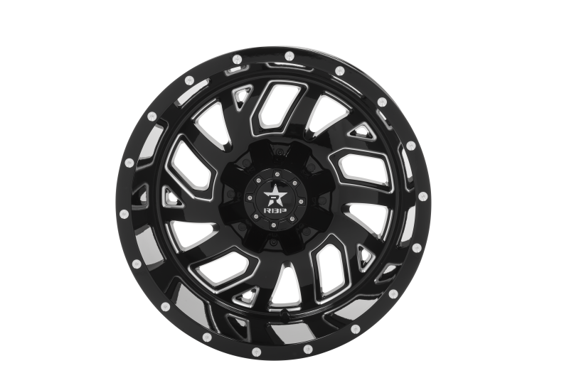 RBP 65R Glock 20x12 6x135/139.7 BP / 4.75 BS -44mm Offset 87mm CB Gloss Black Machined Grooves Wheel