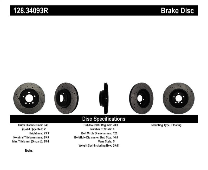 StopTech 07-10 BMW 335i Cross Drilled Right Front Rotor