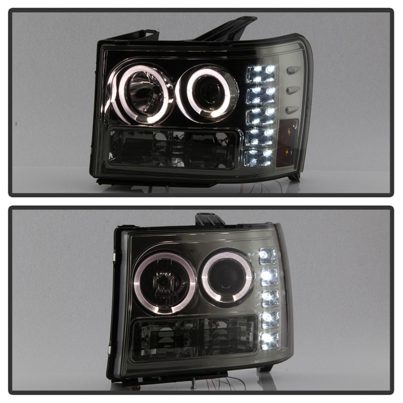 Spyder GMC Sierra 1500/2500/3500 07-13 Projector Headlights LED Halo- LED Smoke PRO-YD-GS07-HL-SM