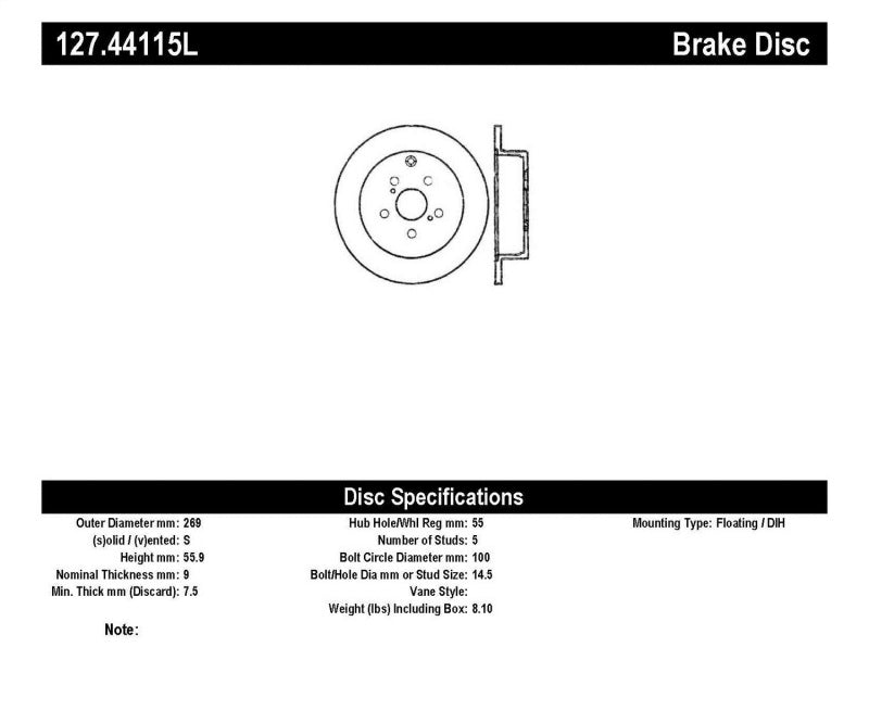 StopTech 03-08 Pontiac Vibe / 05-09 Scion tc Left Rear Slotted & Drilled Rotor