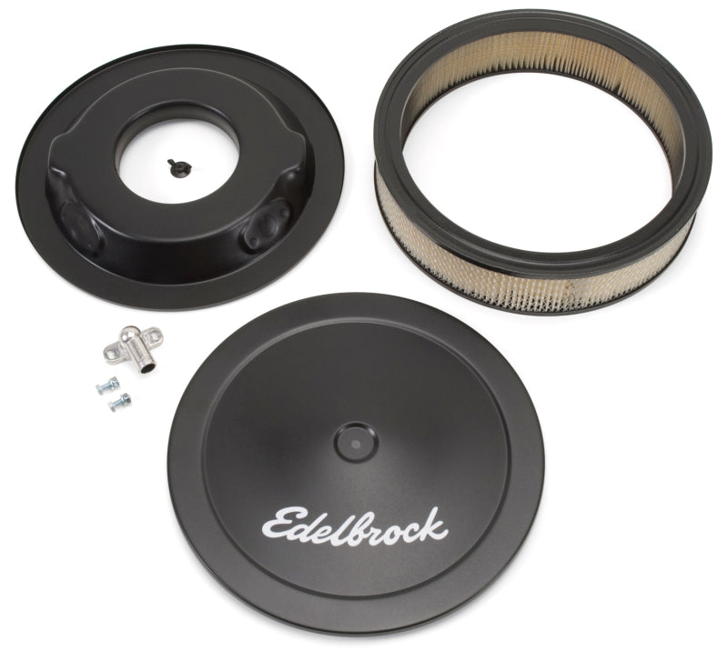 Edelbrock Air Cleaner Pro-Flo Series Round Steel Top Paper Element 14In Dia X 3 75In Dropped Base