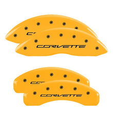 Load image into Gallery viewer, MGP 4 Caliper Covers Engraved Front &amp; Rear C7/Corvette Yellow finish black ch