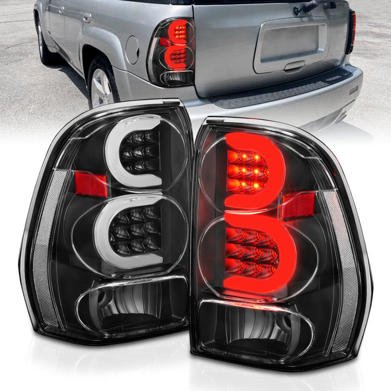 ANZO 2002-2009 Chevrolet Trailblazer LED Tail Lights w/ Light Bar Black Housing Clear Lens