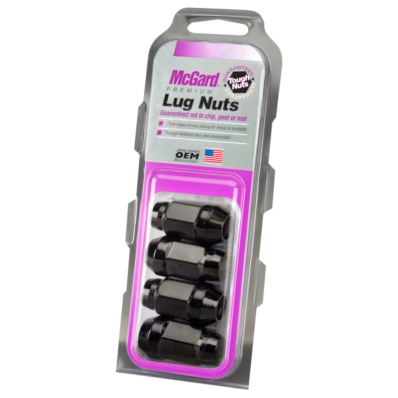 McGard Hex Lug Nut (Cone Seat Bulge Style) M14X1.5 / 22mm Hex / 1.635in. Length (4-Pack) - Black